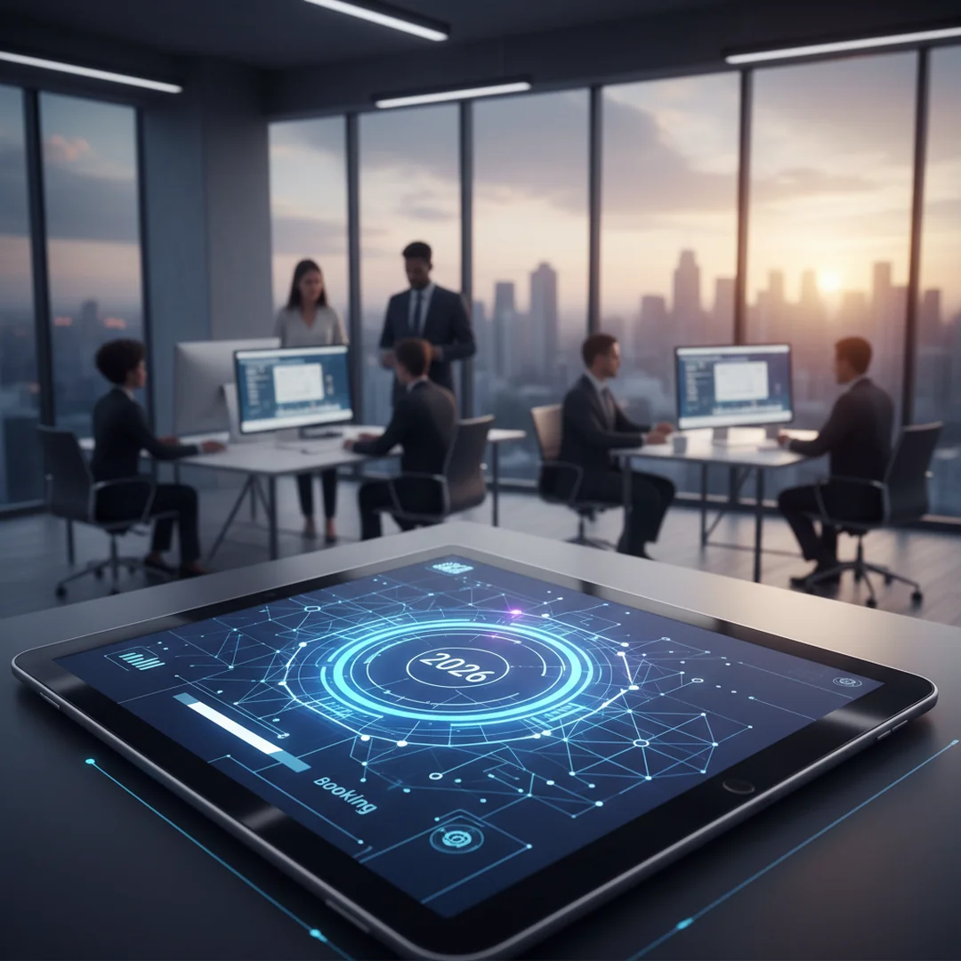System rezerwacji online firmy usługowej 2026 - ilustracja przedstawiająca Interfejs system wyświetlony na ekranie smartfona